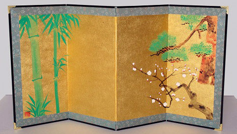 Four Panel Byobu Screen: Bamboo, Pine & Plum.