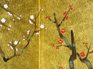Two Panel Byobu Screens: Large Plum Blossom.