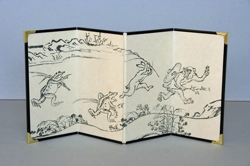 Four Panel Byobu Frog Rabbit Monkey.