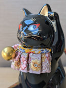 Maneki Neko Beckoning Cat For Fortune & Longevity Black.