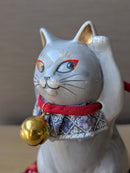 Maneki Neko Beckoning Cat For Fortune & Longevity Gray.