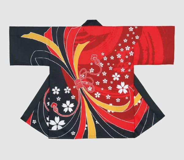 Red and black floral happi.