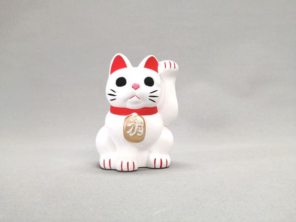 Happy Maneki Neko White (Left Hand).